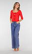 Blauwe Wide Leg Jeans met Elastische Taille en Strikkoord