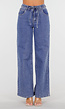 Blauwe Wide Leg Jeans met Elastische Taille en Strikkoord