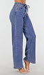 Blauwe Wide Leg Jeans met Elastische Taille en Strikkoord