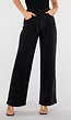 Zwarte Wide Leg Jeans met Striksluiting en Hoge Taille