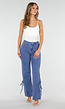 Blauwe High Waist Jeans met Strikdetail op de Pijpen
