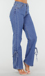 Blauwe High Waist Jeans met Strikdetail op de Pijpen