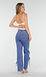 Blauwe High Waist Jeans met Strikdetail op de Pijpen