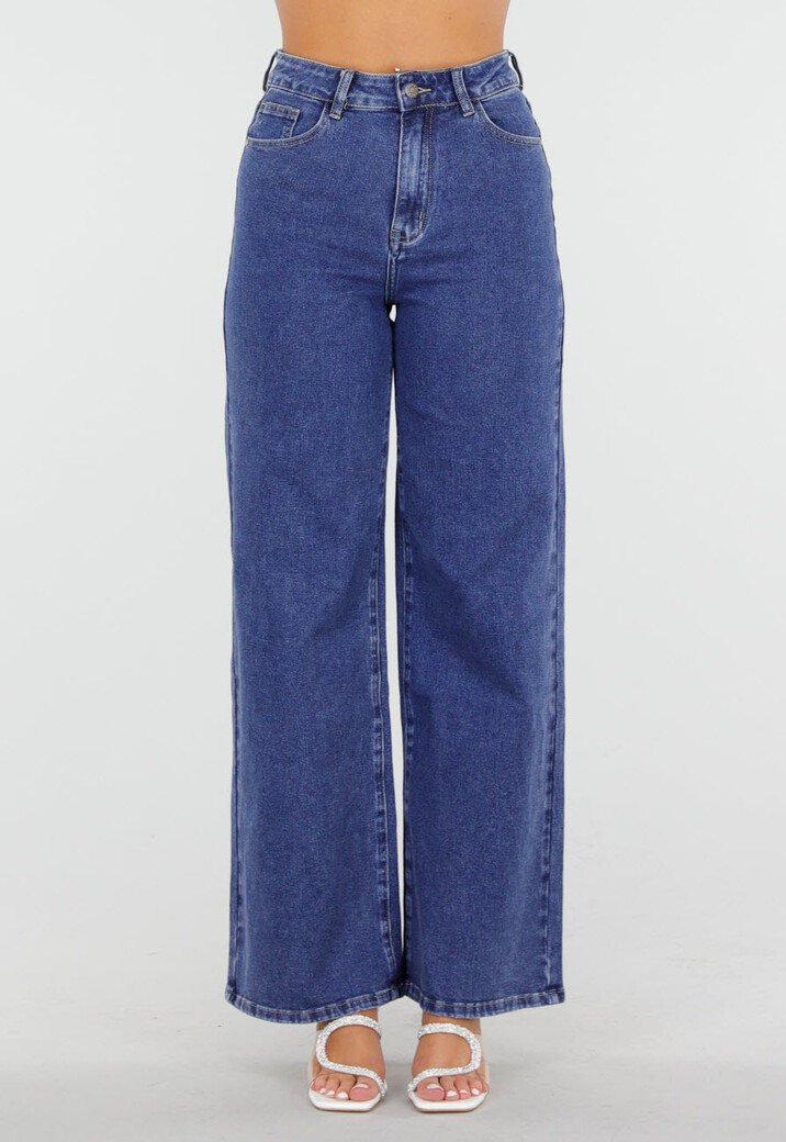 Blauwe High Waist Straight Jeans met Wide Leg Fit