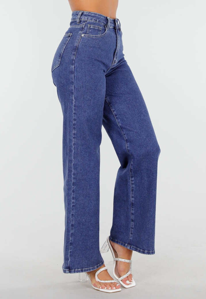 Blauwe High Waist Straight Jeans met Wide Leg Fit