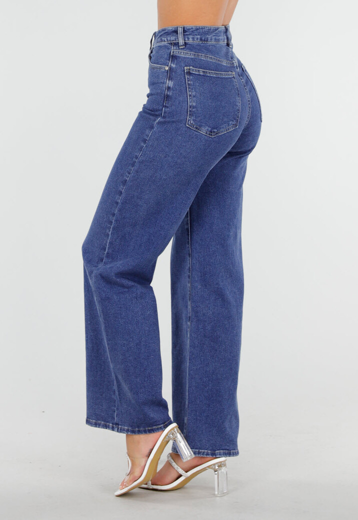 Blauwe High Waist Straight Jeans met Wide Leg Fit