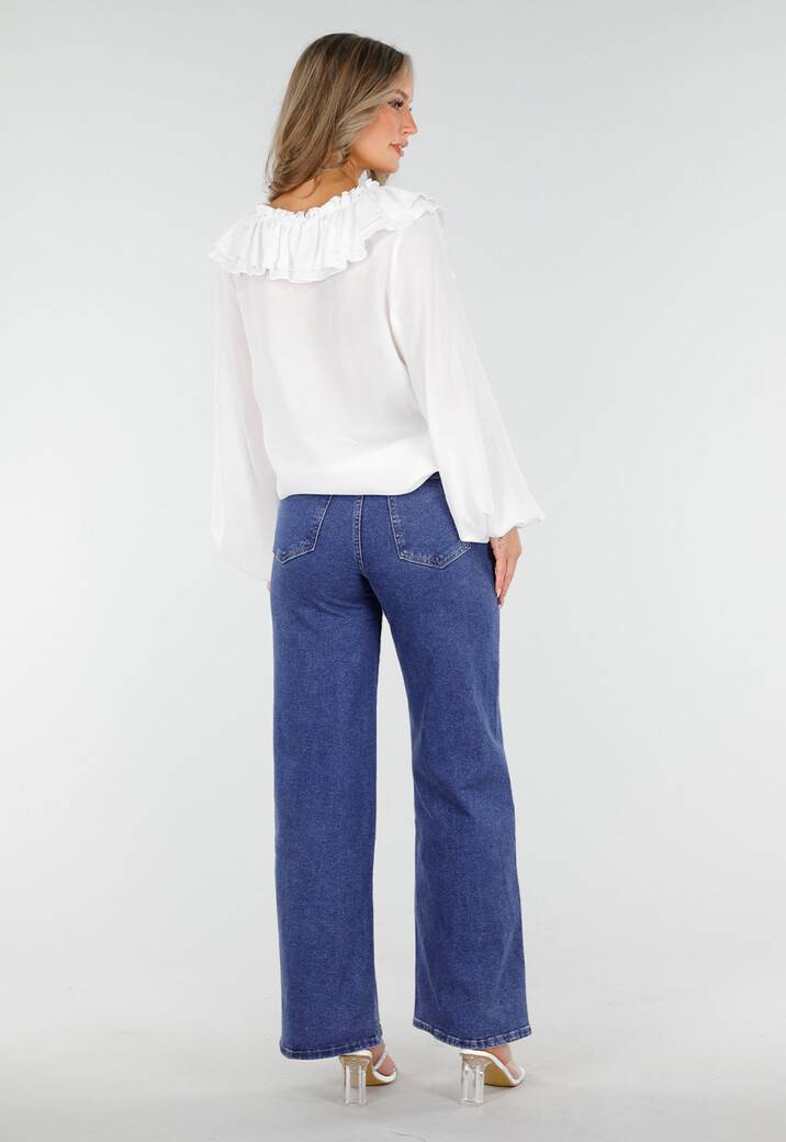 Blauwe High Waist Straight Jeans met Wide Leg Fit