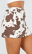 Wit-Bruine Cowprint Skort met Riem en Aangesloten Pasvorm