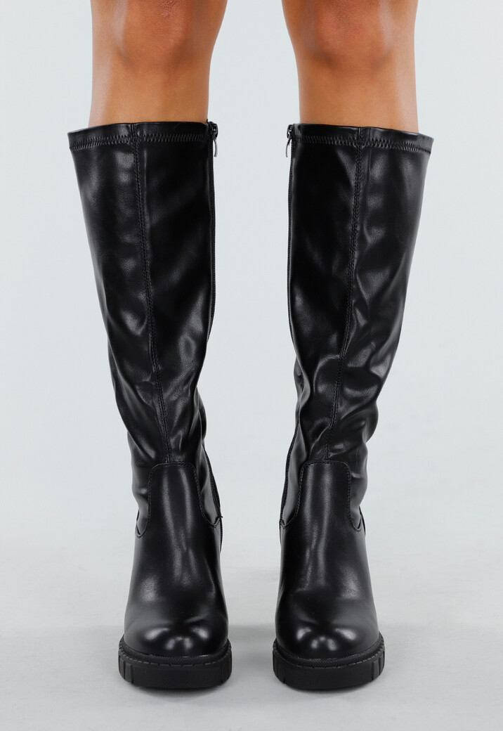 Zwarte Kniehoge Laarzen met Hak en Ritssluiting