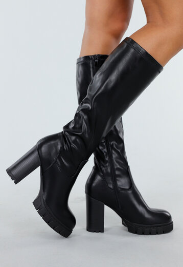 Zwarte Hoge Laarzen met Hak