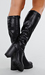 Zwarte Kniehoge Laarzen met Hak en Ritssluiting