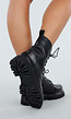 Zwarte Veterboots met Grove Zool en Gladde Afwerking