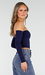 Donkerblauwe Off Shoulder Crop Top met Lange Mouwen