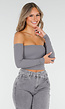 Grijze Off Shoulder Crop Top met Lange Mouwen