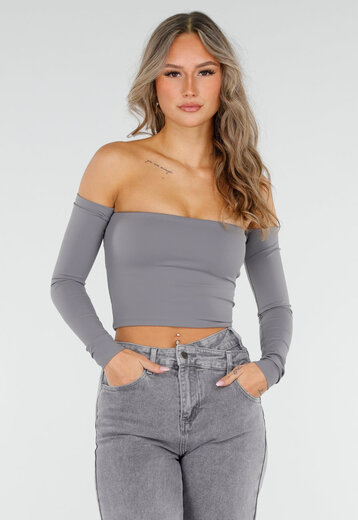 Off Shoulder Top Grijs