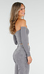 Grijze Off Shoulder Crop Top met Lange Mouwen