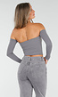 Grijze Off Shoulder Crop Top met Lange Mouwen