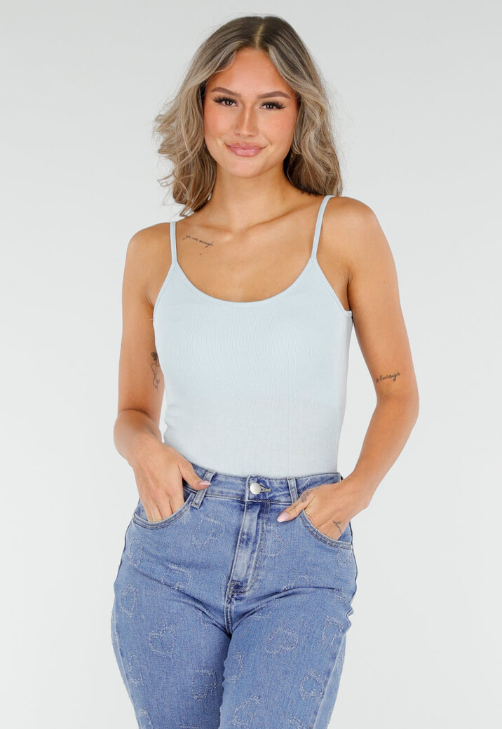 Lichtblauwe Bodysuit met Spaghetti Bandjes en Pads