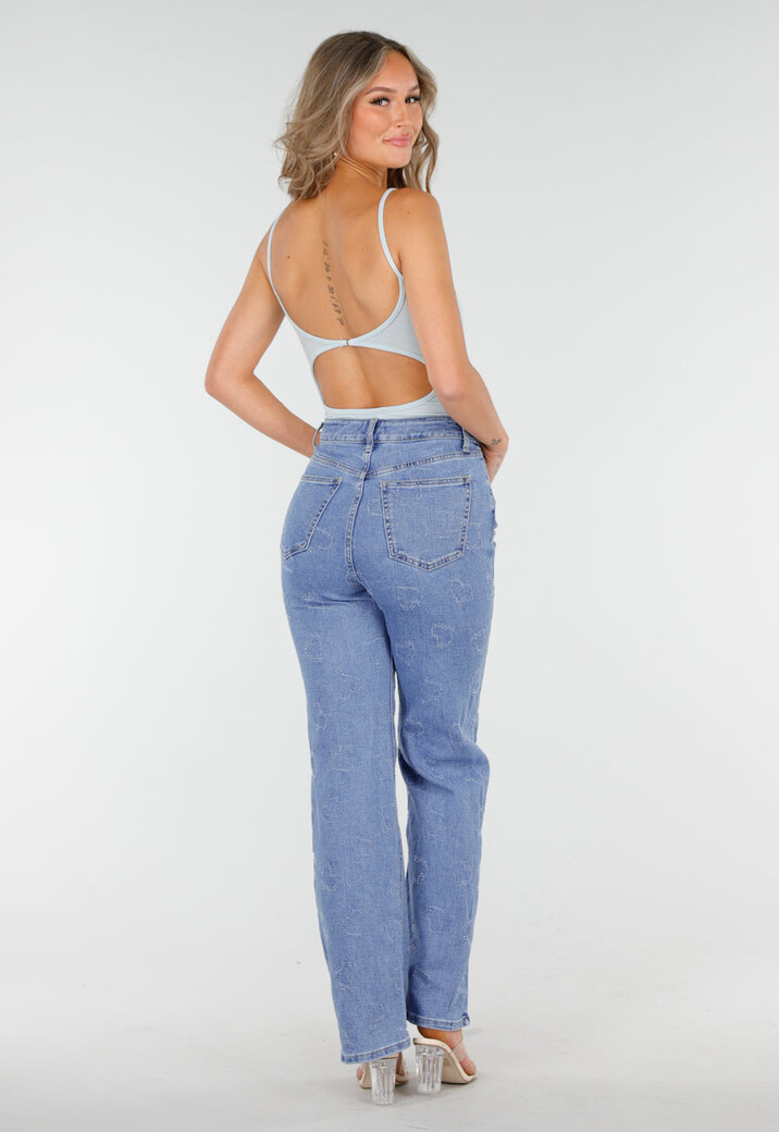 Lichtblauwe Bodysuit met Spaghetti Bandjes en Pads