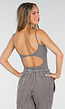 Grijze Bodysuit met Spaghetti Bandjes en Pads