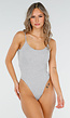 Grijze Bodysuit met Spaghetti Bandjes en Pads