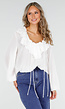 Witte Blouse met Ruches en Vetersluiting bij de Hals