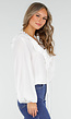 Witte Blouse met Ruches en Vetersluiting bij de Hals