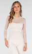 Beige Mesh Top met Lange Mouwen en Pads