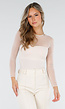 Beige Mesh Top met Lange Mouwen en Pads