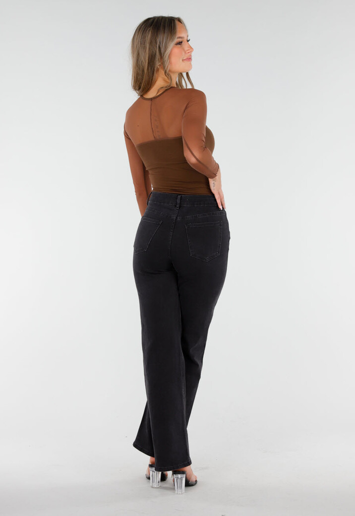 Bruine Mesh Top met Lange Mouwen en Ingebouwde Pads