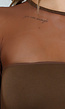 Bruine Mesh Top met Lange Mouwen en Ingebouwde Pads