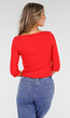 Rode Rib Top met Roosknopen en Driekwart Mouwen