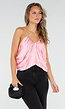 Zachtroze Satijnen Top met Plooien en Spaghettibandjes