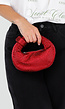 Rode Mini Handtas met Strass Steentjes en Ronde Vorm