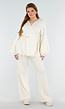 Crème Gebreide Set met Overslag Top en Wijde Broek