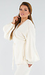 Crème Gebreide Set met Overslag Top en Wijde Broek