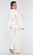 Crème Gebreide Set met Overslag Top en Wijde Broek