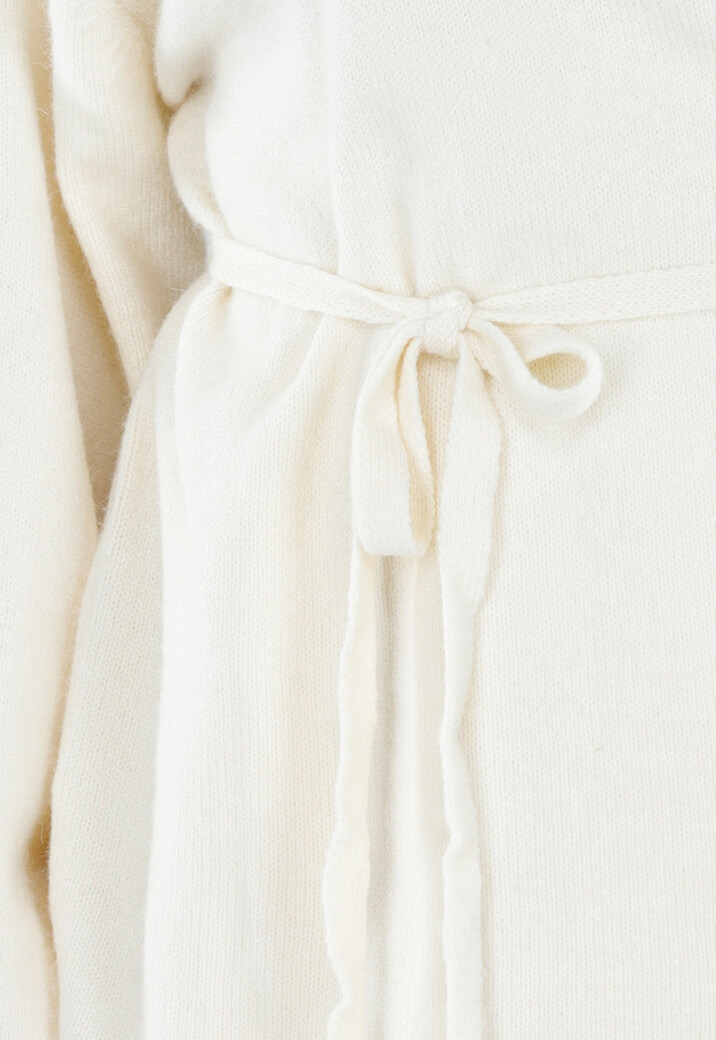 Crème Gebreide Set met Overslag Top en Wijde Broek