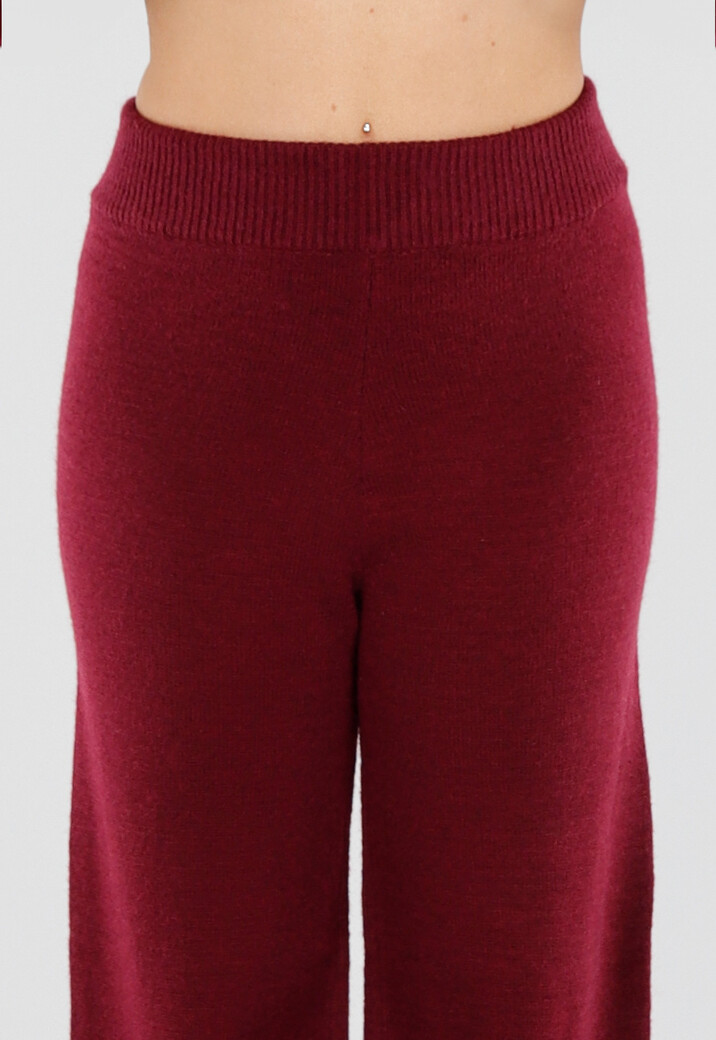 Bordeaux Gebreide Set met Overslag Top en Wijde Broek