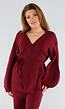 Bordeaux Gebreide Set met Overslag Top en Wijde Broek