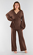 Bruine Gebreide Set met Overslag Top en Wijde Broek