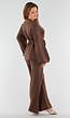 Bruine Gebreide Set met Overslag Top en Wijde Broek