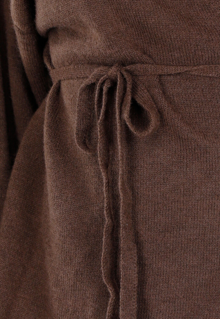 Bruine Gebreide Set met Overslag Top en Wijde Broek