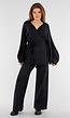 Zwarte Gebreide Set met Overslag Top en Wijde Broek