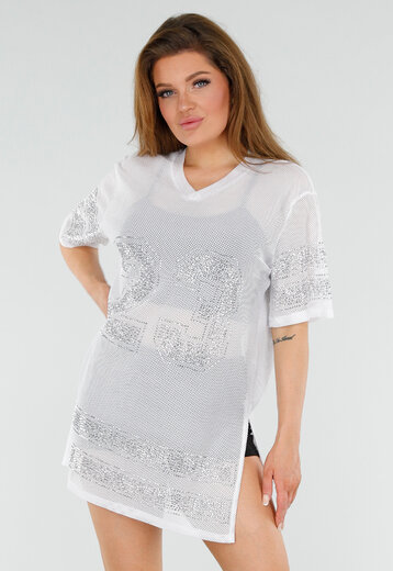 Witte T-Shirtjurk met Strass