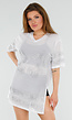 Witte Mesh T-Shirtjurk met Zilveren Glitters en Jerseyprint