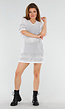 Witte Mesh T-Shirtjurk met Zilveren Glitters en Jerseyprint