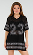 Zwarte Mesh T-Shirtjurk met Zilveren Glitters en Nummerprint