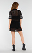 Zwarte Mesh T-Shirtjurk met Zilveren Glitters en Nummerprint
