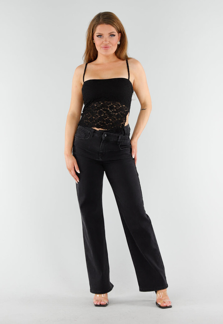 Zwarte Kanten Top met Spaghettibandjes